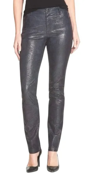 Lafayette 148 Black Shimmer Snakeskin Slim Leg Jeans Size 10 thumbnail 1