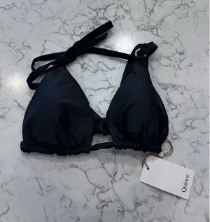 NWT Quince Black Italian Full Coverage Ring Triangle Bikini Top Size XL thumbnail 1