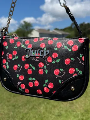 Juicy Couture Cherry Print Mini Shoulder Bag Y2K Baguette Purse Black red nwt thumbnail 2