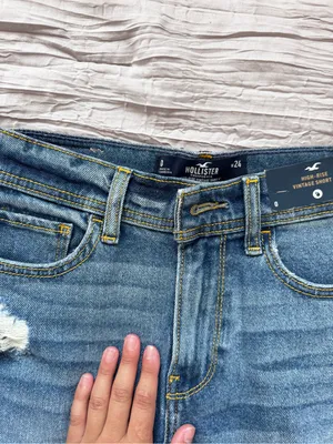 Hollister Distressed Medium Blue High-Rise Denim Shorts thumbnail 3