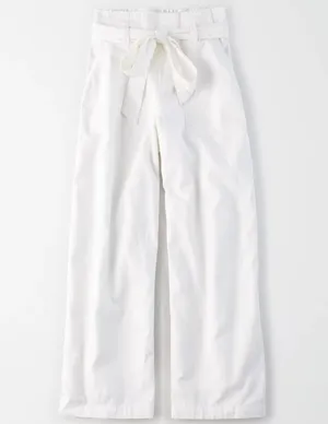 American Eagle High-Waisted Paperbag Wide Leg Pants White Women’s Size Large thumbnail 1