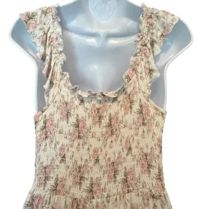 Bums & Roses Maxi Dress Medium Pink Floral Smocked Bamboo Tiered Ruffle Cottage thumbnail 5