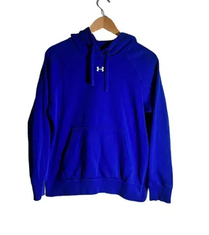 Under Armour Hooded Sweatshirt Women's Small Blue Logo Fleece Pullover Athletic thumbnail 1