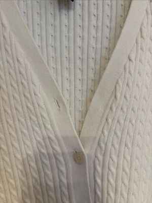Lauren Ralph Lauren White Cable Knit Cardigan with Navy & Red Trim Preppy School thumbnail 3