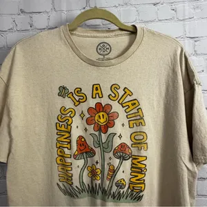 DOM Happiness is a state of mind retro hippie mushroom print tee size XL thumbnail 4