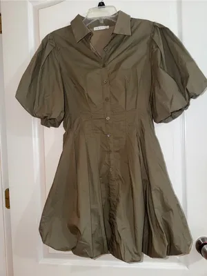 Karlie Olive Puff-Sleeve Mini Dress thumbnail 1