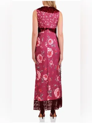 Avec Les Filles Bias Cut Lace Trim Slip roses dress maxi 6 wedding guest thumbnail 2