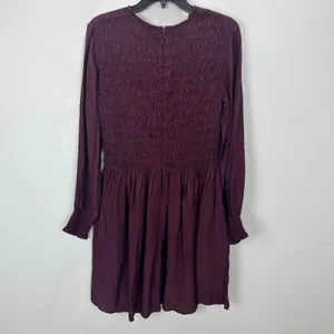 Madewell Long-Sleeve Smocked Mini Dress Dark Pomegranate Crepe Medium NWT thumbnail 14