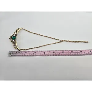 Coro Bib Necklace Women OS Art Deco Revival Gold Green Rhinestone EUC thumbnail 4