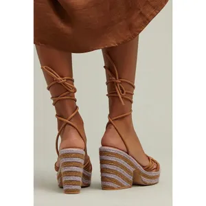Anthropologie Raffia Purple Brown Woven Espadrille Platform Lace Up Sandals 9 thumbnail 2