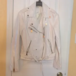 Silence & Noise White Faux Leather Biker Jacket Size M thumbnail 3