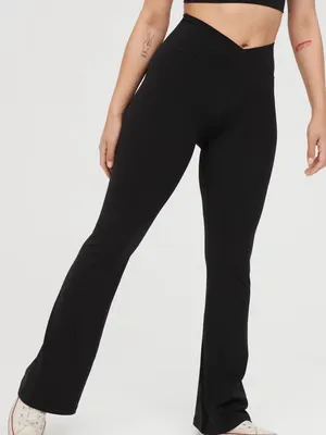 OFFLINE by Aerie Real Me High Waisted Crossover Flare Leggings Black Size Medium thumbnail 2