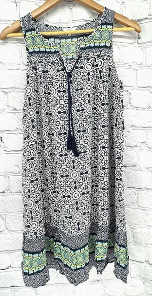 Crown & Ivy Dress Small Navy Sleeveless Shift Sundress Lightweight Boho Hippy thumbnail 1