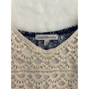 Charlotte‎ Russe Crochet Lace Cami Top Womens Medium Navy Blue Boho Print Tank thumbnail 2