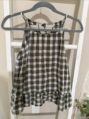 cloth & stone Olive Gingham Halter Ruffle Camisole thumbnail 2