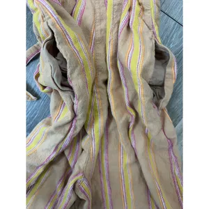 Anthropologie Striped Linen Blend Wide Leg Jumpsuit Belted Tan Size 0 thumbnail 10