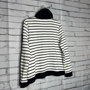 Lauren Ralph Lauren Striped Cowl Neck Sweater White & Black Sz L Cotton Knit Y2K thumbnail 11
