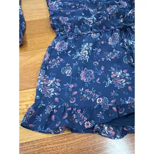 Joie Romper Womens Navy Blue Floral Ruffle Long Sleeve V-Neck Size M thumbnail 8