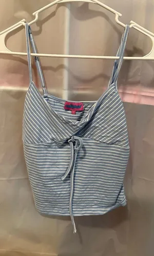 Edikted Light Blue and White Striped Spaghetti Strap Tank Top thumbnail 1