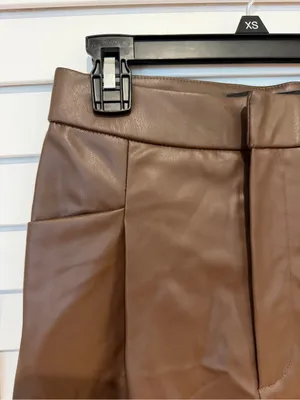 Zara Faux Leather Dress Shorts Sz XS Brown Glam Going Out Night Club thumbnail 2