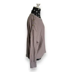 Anthropologie Womens Top Sz M Gray‎ Striped Long Sleeve Buttons Boat Neckline thumbnail 4