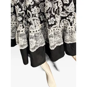 Black White Paisley Floral Lace Tiered Skirt Smocked Waist Boho Knee milkmaid XL thumbnail 3