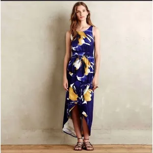 Weston Anthropologie sleeveless purple floral tulip hem maxi dress thumbnail 3