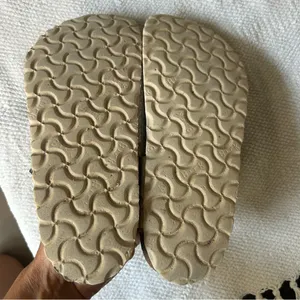 Birkenstock Cream Sandals with Contoured Footbed thumbnail 5