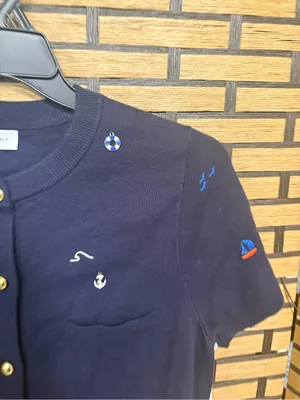 Free assembly navy nautical short sleeve cardigan size large thumbnail 3