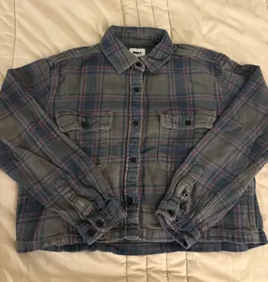 Obey Women’s Blue and Gray Plaid Cropped Boxy Shirt thumbnail 1