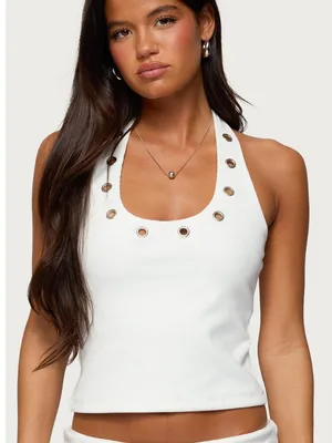 Edikted Havana Grommet Ribbed Halter Top White Size Small thumbnail 1
