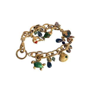 Vintage AJMO Silver Tone Bracelet Sea Life Turtle Dolphin Fish Enamel 8" Estate thumbnail 3