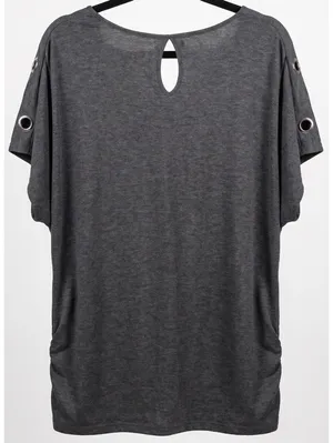 PerSeption Concept Grey Dolman Sleeve Grommet Keyhole Top Plus Size 3X thumbnail 2
