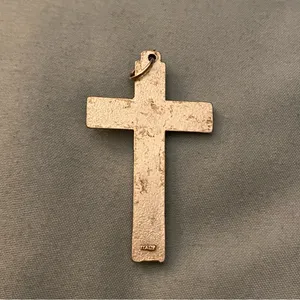 Silver Tone Jesus On Cross Necklace Pendant 2” H X 1” W Religious thumbnail 2