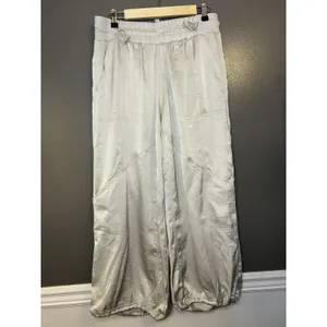 Anthropologie Pants Womens Medium Silver Satin Jogger Elastic Waist Cuffed thumbnail 2