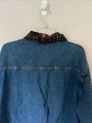 Vintage Zana Di 90s plaid trim denim barn jacket 🔷 thumbnail 10