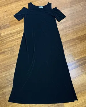 Chicos Black Cold‎ Shoulder Short Sleeve Maxi Dress Side Slit Womens Size Medium thumbnail 1