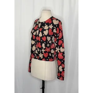 NWT!! FREE PEOPLE Nocturnal Patterned Cardi Black Retro Combo Hearts Floral XS thumbnail 5