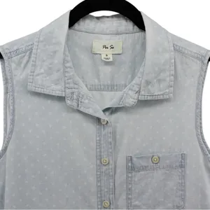Per Se‎ Baby Blue White Polka Dot Chambray Button up Vest Country Rodeo Size S thumbnail 3