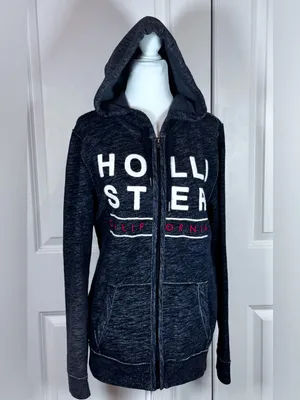 Hollister Y2K Zip Hoodie Gray Embroidered Logo California Fleece 2000s Street S thumbnail 3
