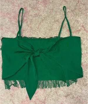 Altar'd State Fringe Top Crop Green thumbnail 2