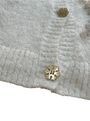 33 Degrees Ivory Snowflake Eyelash Knit Cardigan Gold Buttons Women’s Medium EUC thumbnail 8