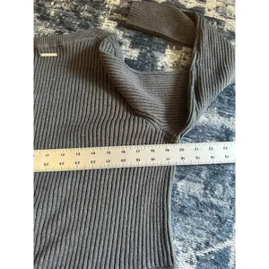 Michael Kors Asymmetric Sweater Size XL Gray Ribbed Pullover Side Zipper thumbnail 6