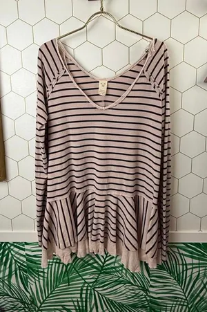 We the Free Pink Striped Tunic Lightweight Long Sleeve Top - Size - Medium thumbnail 1