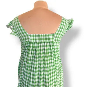 Draper James RSVP Green Gingham Plaid Cotton Midi Dress Ruffle Sleeves Medium‎ thumbnail 5