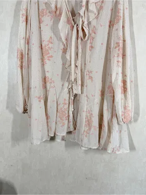 Free People Women’s Dreamland Printed Tunic Top Semi-Sheer in Floral Print L thumbnail 7