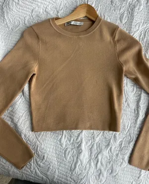 ZARA CAMEL KNIT CROPPED SWEATER M thumbnail 1