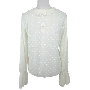 By ANTHROPOLOGIE Long-Sleeve Clip Dot Sheer Textured Blouse Women's Size Medium thumbnail 6