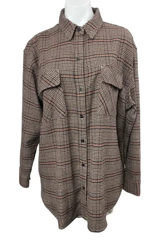 Abercrombie & Fitch Brown Plaid Long Sleeve Button Down Shirt Shaket Jacket Sz L thumbnail 1