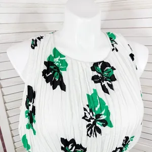 Banana‎ Republic Crinkle Pleat Chiffon Floral Maxi Dress White Green XL thumbnail 7